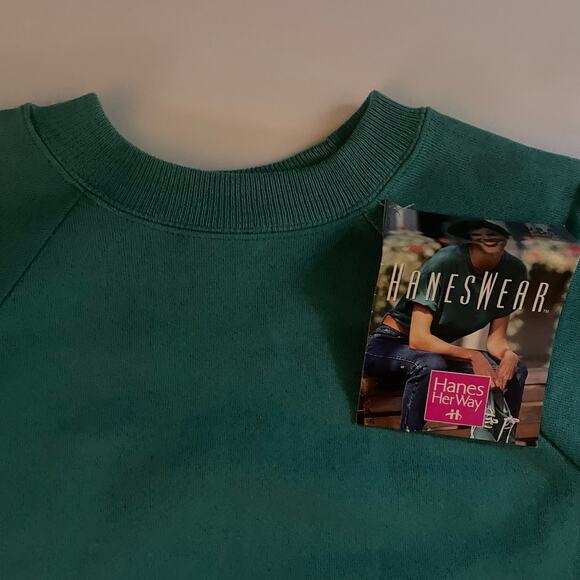 NWT Vintage 90s Hanes Her Way Alt Green Raglan Pullover Crewneck Sweatshirt - Picture 3 of 5